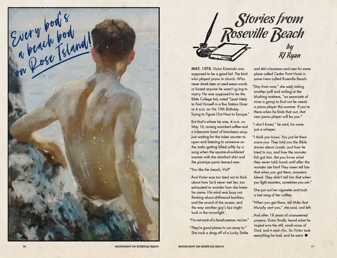 Part og the book with text and a picture of a shirtless man looking at the sea